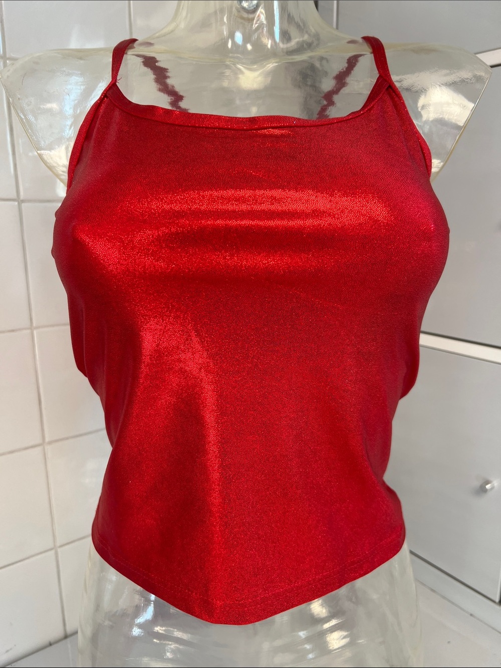 Red Foil V-Back Camisole Dance Top M New